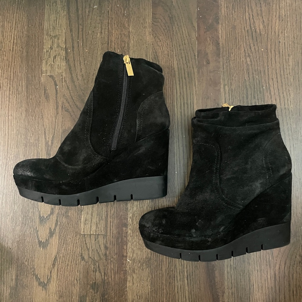 Isola Black Suede Wedge Ankle Boots Size 7.5